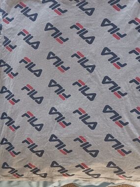 FILA Logo Print Grey Tee with Navy & Red Accents